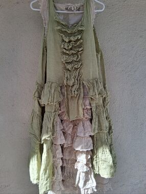Magnolia Pearl VINTAGE Layered Ruffle Dress in Sage (Without Cream Dress)